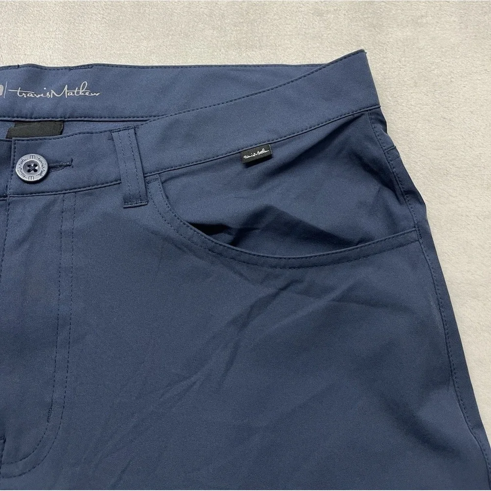 Travis Mathew Trevino Pants Men 34x31.5 Navy 5-Pockets Stretch Tapered Leg Golf
